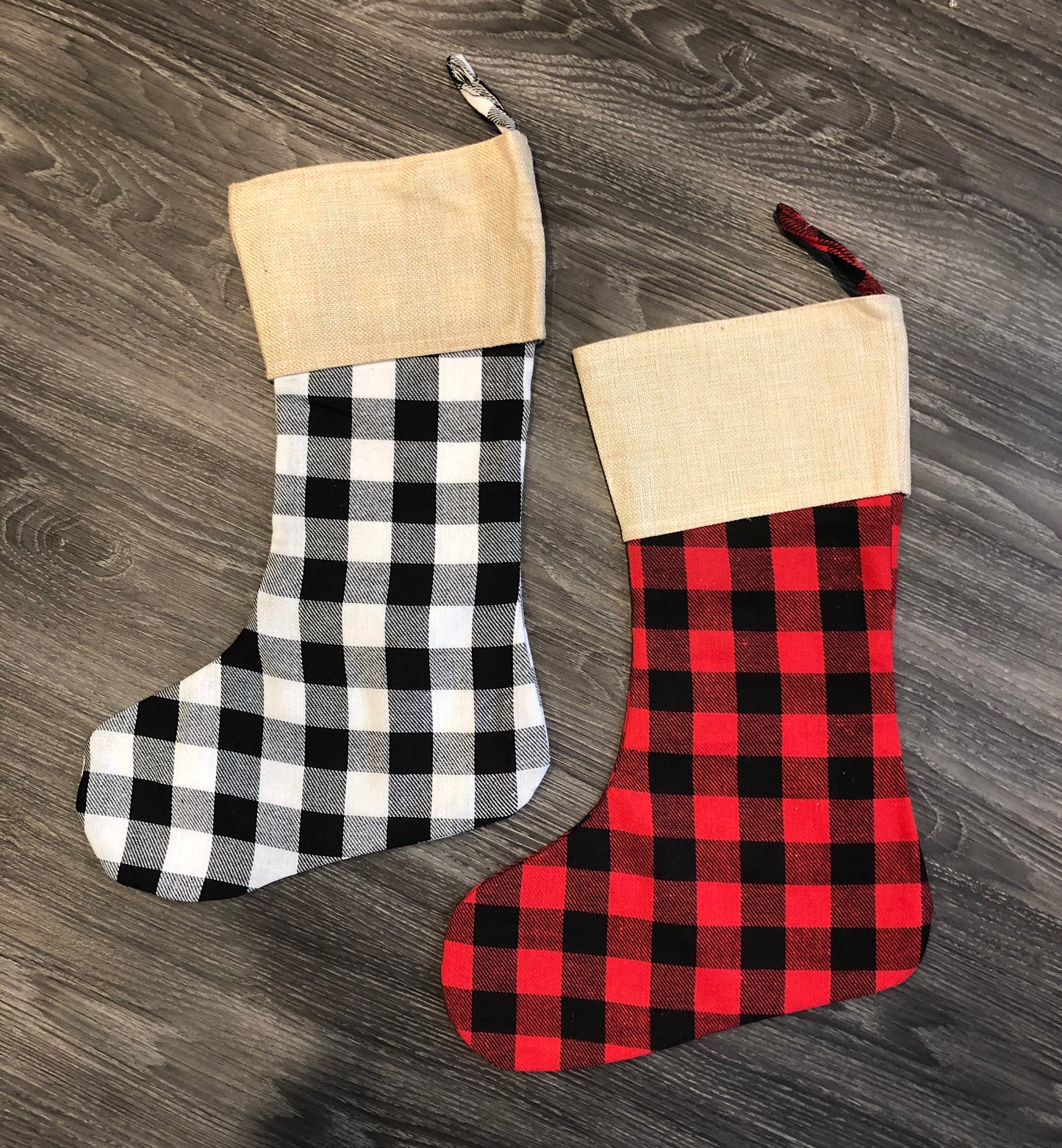 Holiday Buffalo print Xmas stocking w name