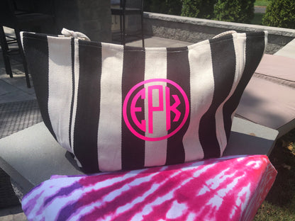 Stripe CANVAS soft lightweight tote with Monogram