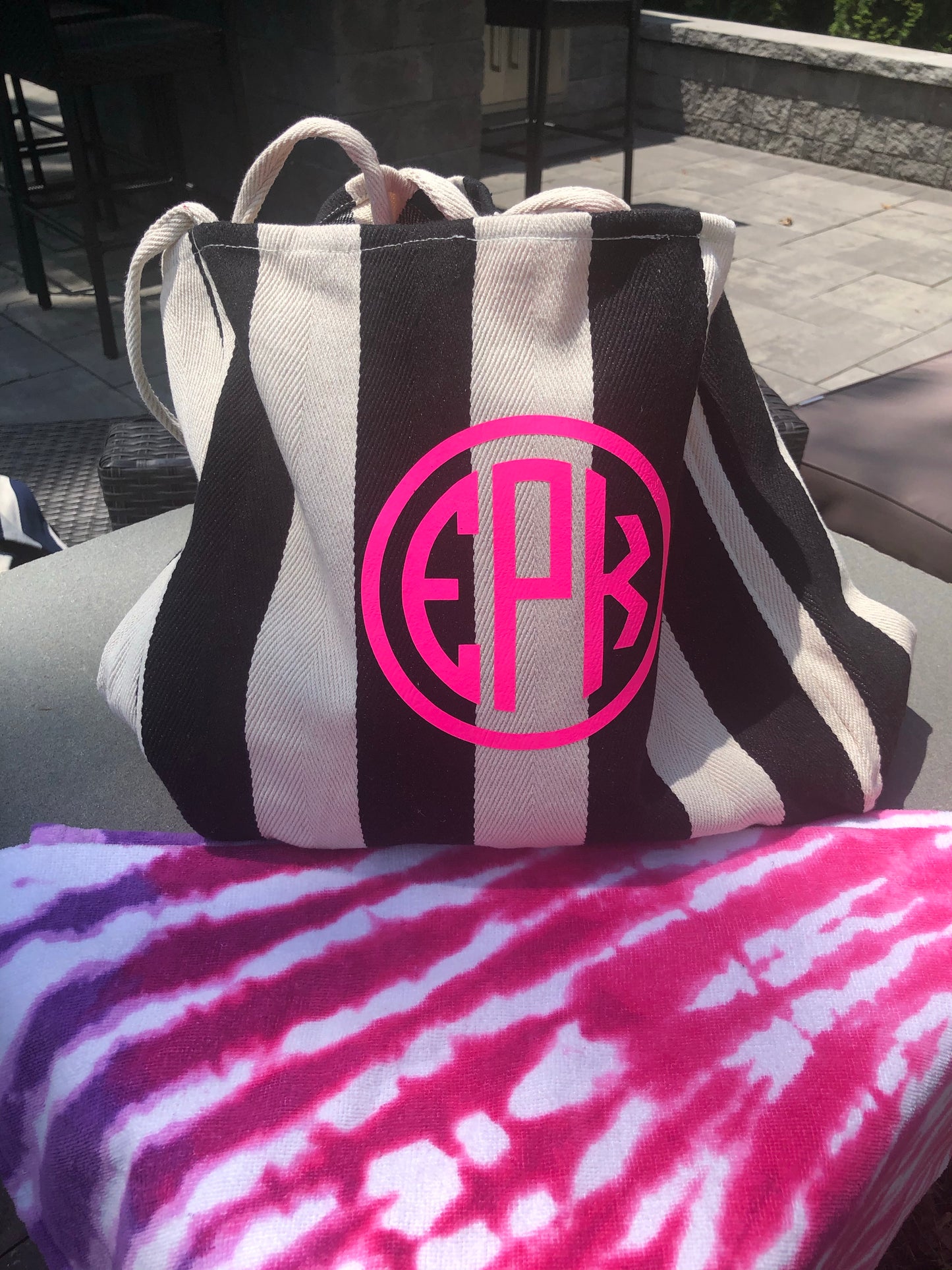 Stripe CANVAS soft lightweight tote with Monogram